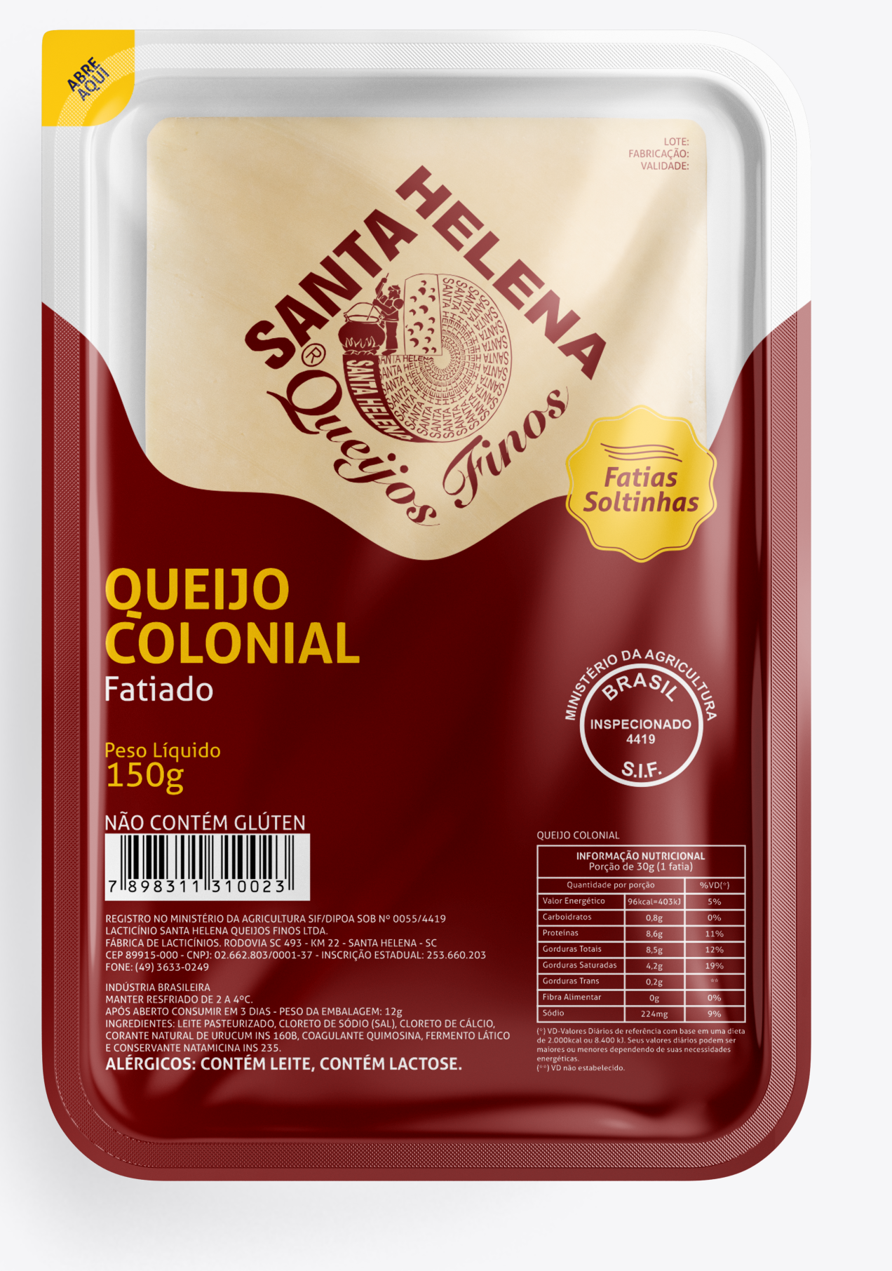filme tampa filme fundo queijo colonial fatiado santa helena 150g